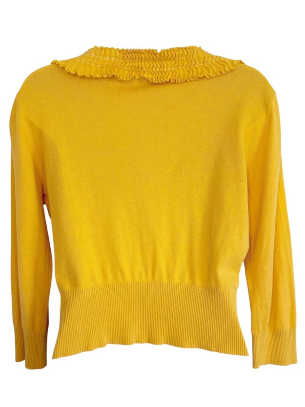 SPARROW ANTHROPOLOGIE Ruffle Cotton Cardigan Mustard Yellow Button Front Large - Picture 3 of 8
